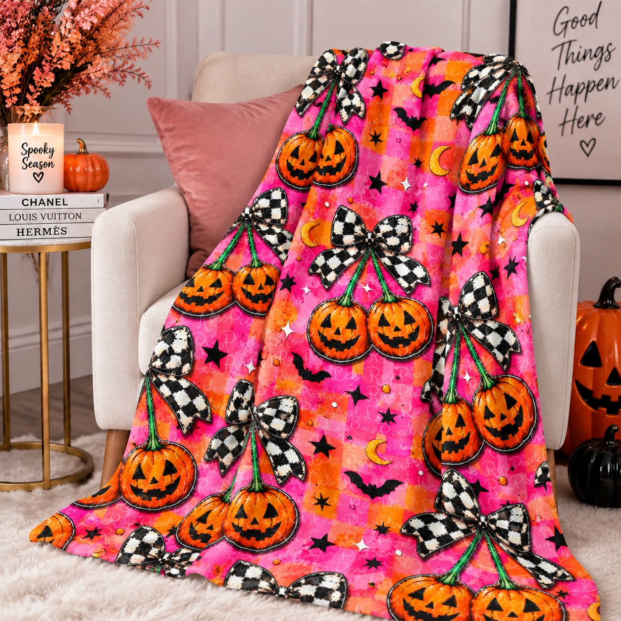 Halloween Pumpkin Bouquet Velveteen Plush Blanket