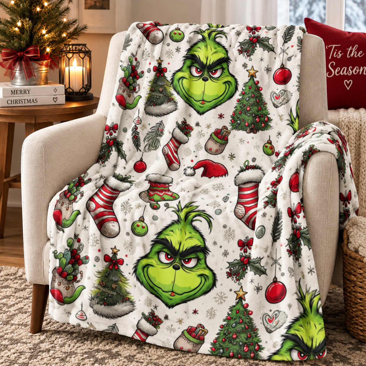 Grinch Christmas Velveteen Plush Blanket