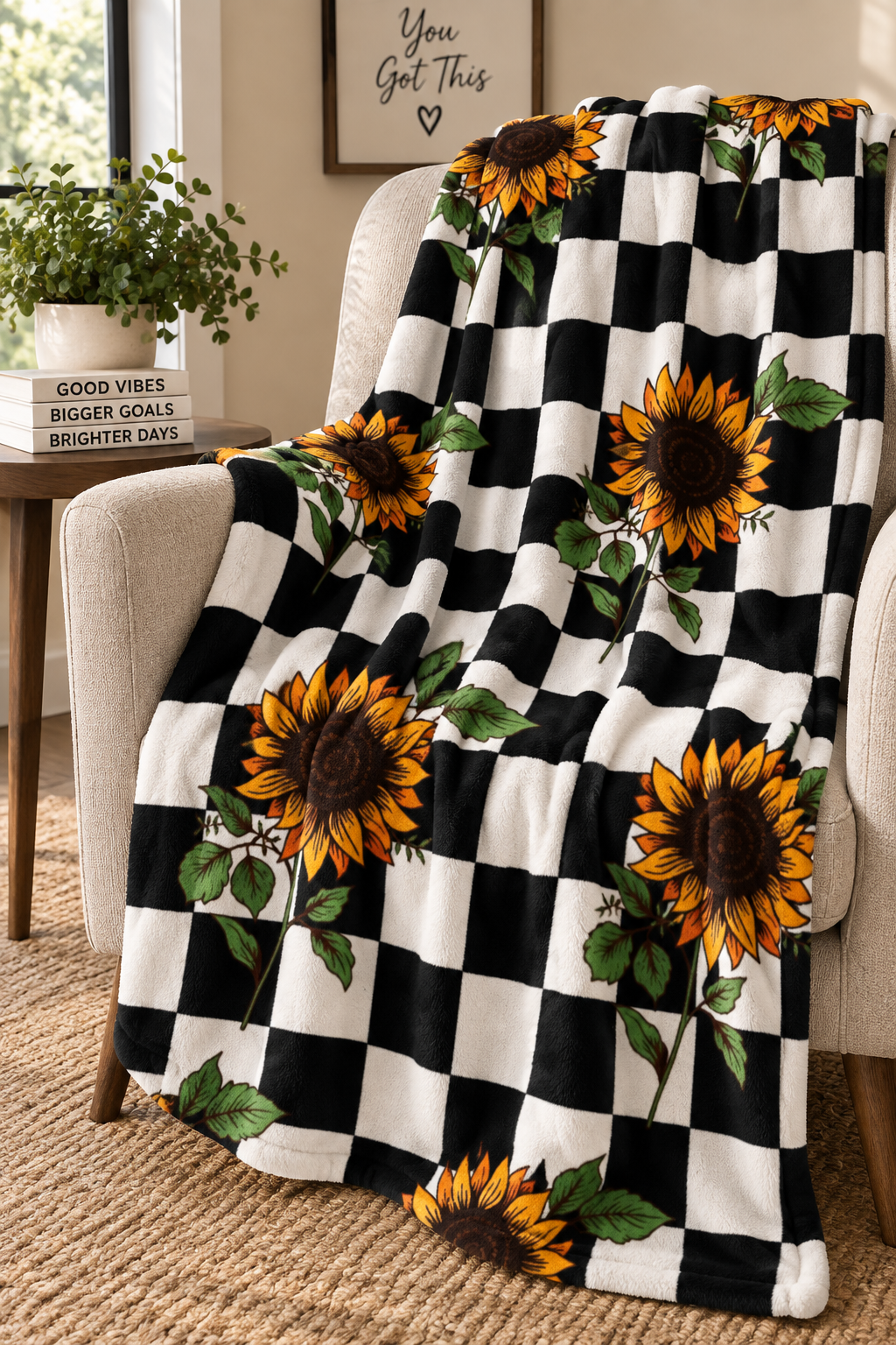 Sunflower Checkerboard Velveteen Plush Blanket