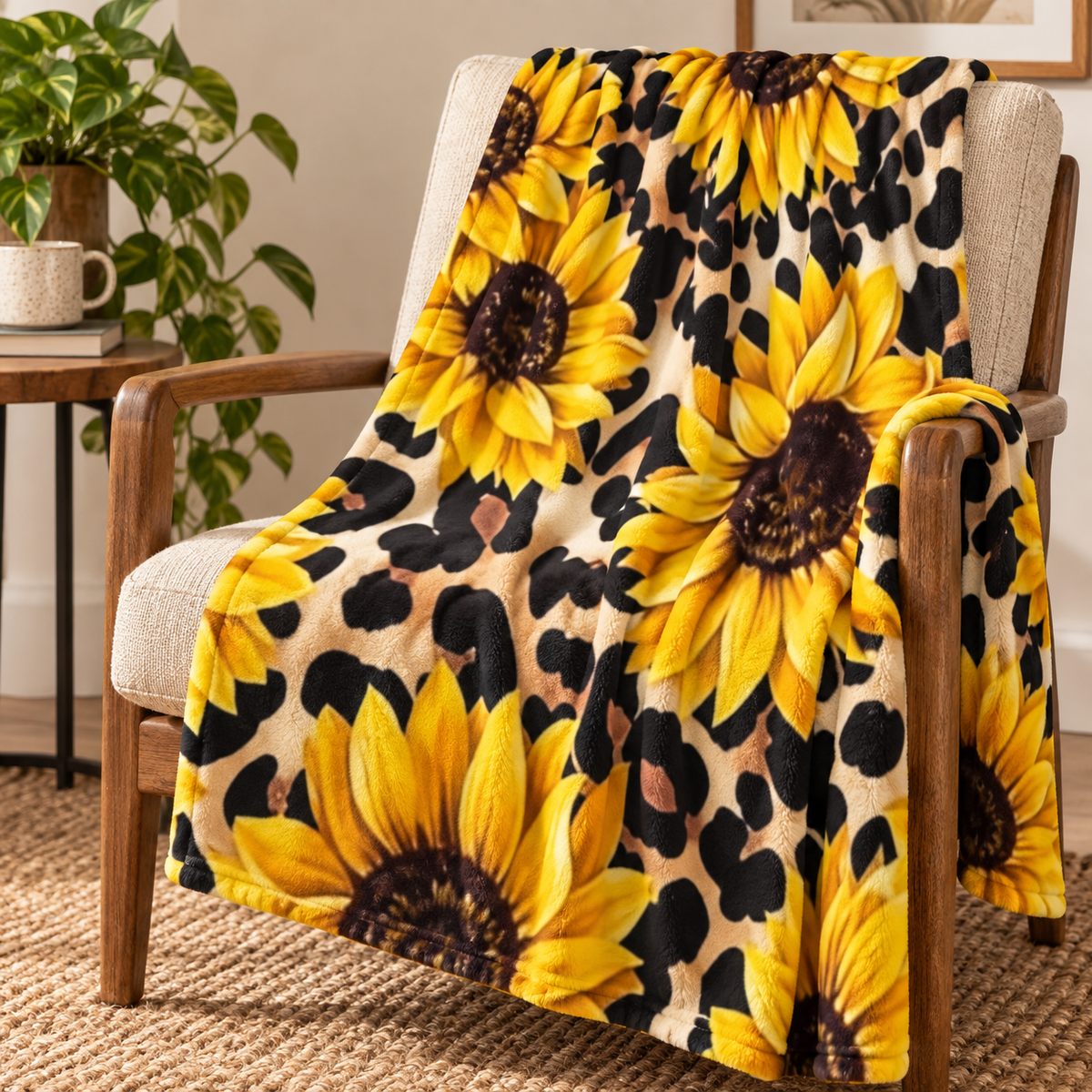 Sunflower Leopard Velveteen Plush Blanket