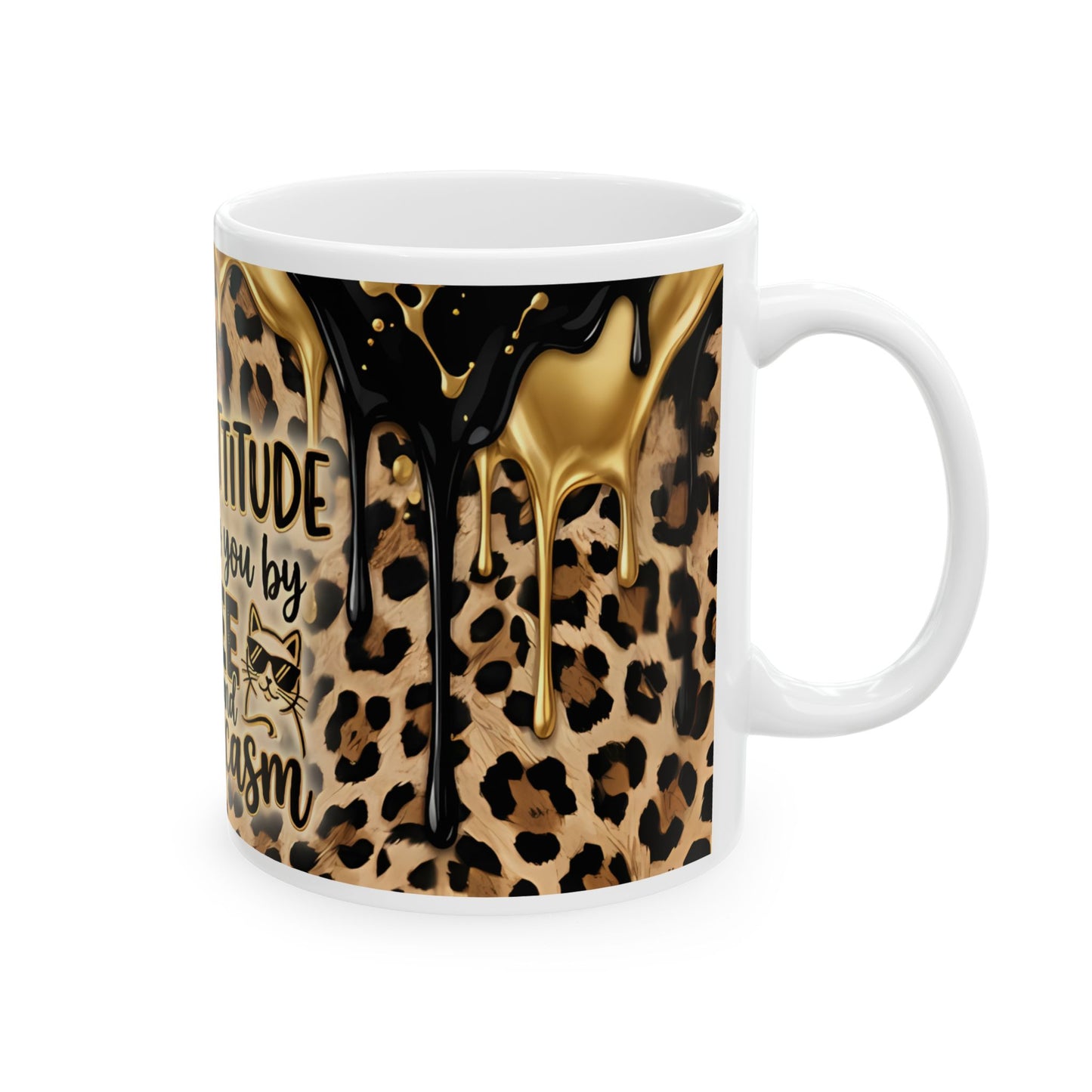 Coffee & Sarcasm Leopard Print Mug 11oz