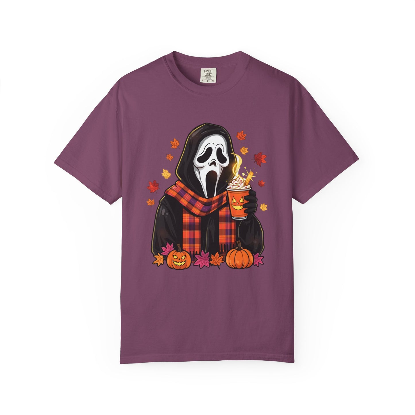 Halloween Ghostface Pumpkin T-Shirt — Cozy Fall Scarf & Pumpkin Spice Design