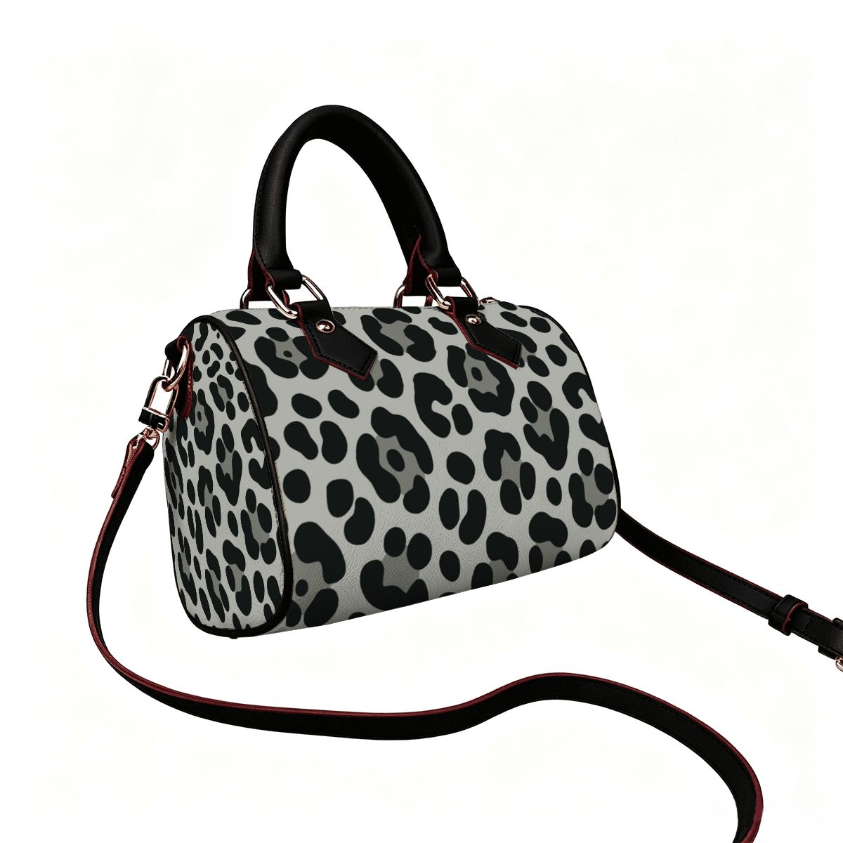 Grey Cheetah Print Barrel Bag Waterproof Crossbody Handbag