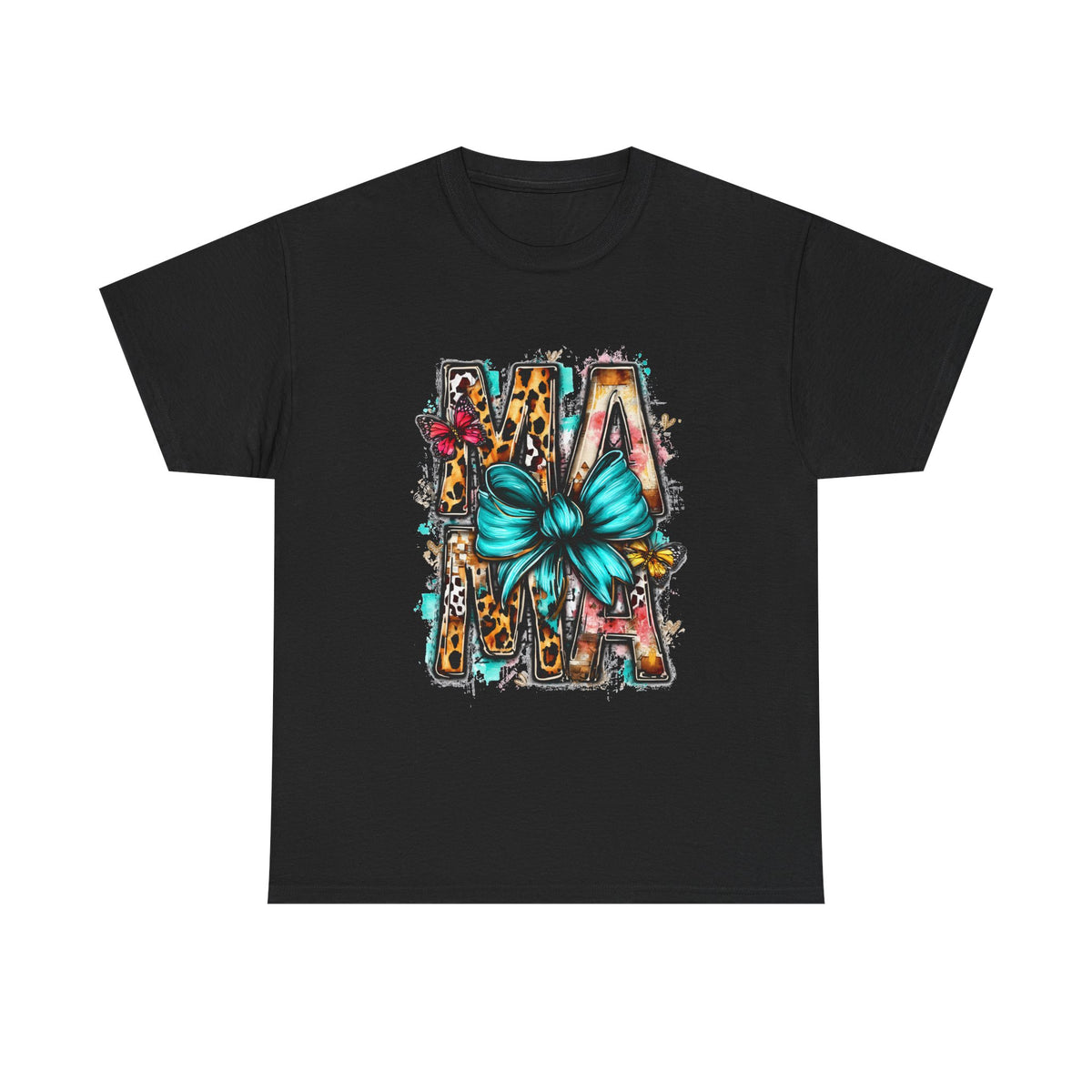 Mama Leopard Print Tee with Teal Bow — Mother's Day Graphic T-Shirt