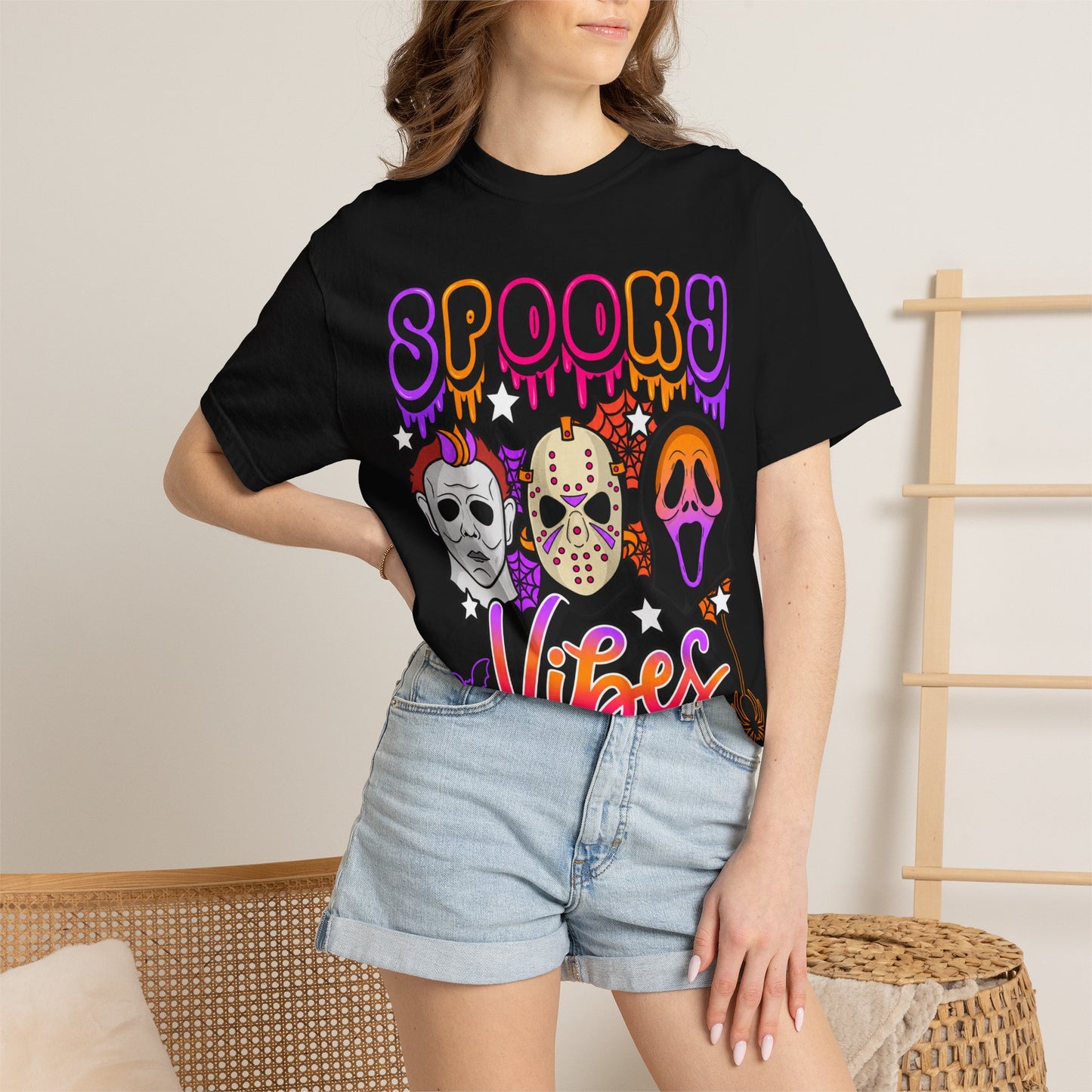 Spooky Vibes Halloween T-Shirt — Retro Horror Mask Graphic