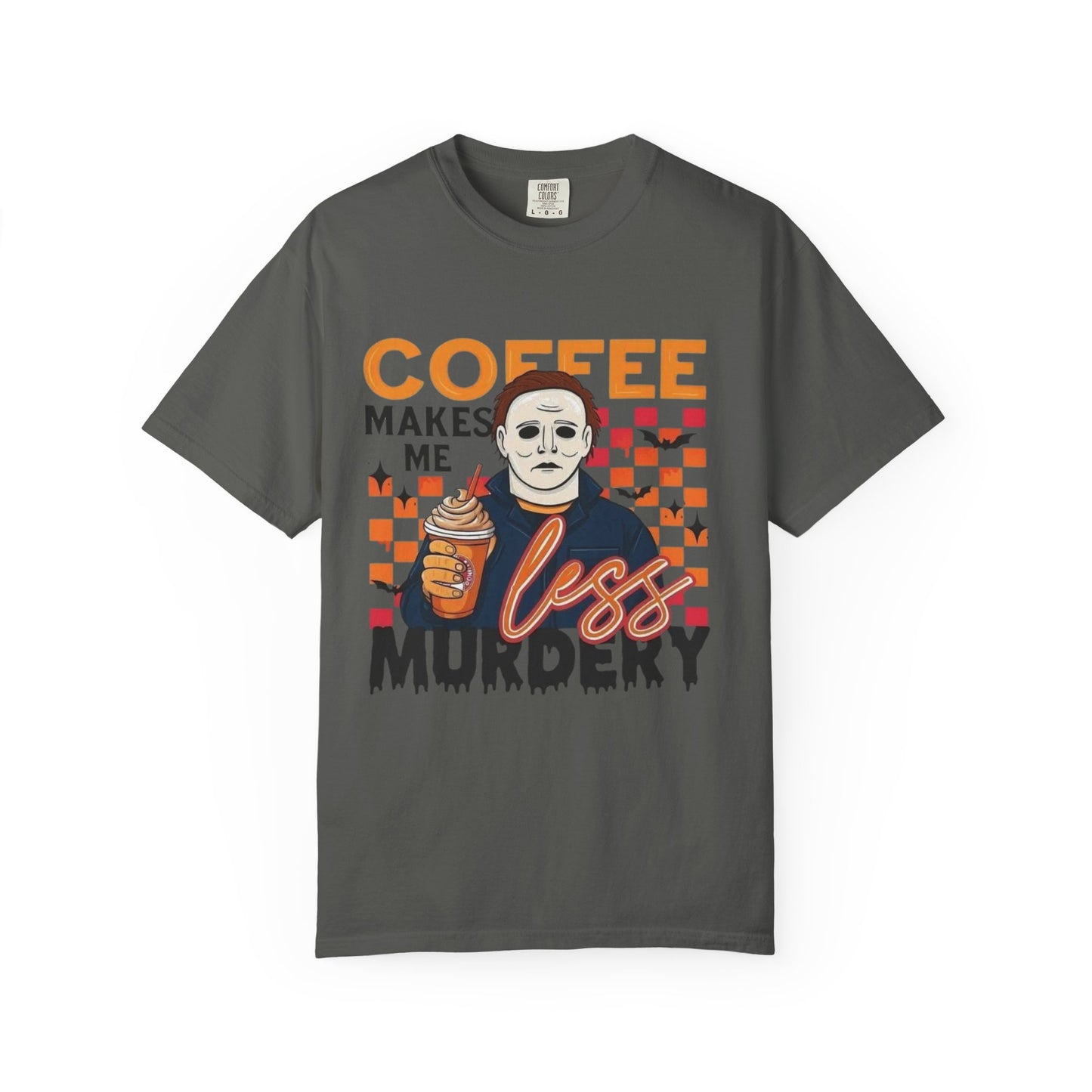 Coffee Makes Me Less Murdery T-Shirt — Funny Horror Coffee Tee