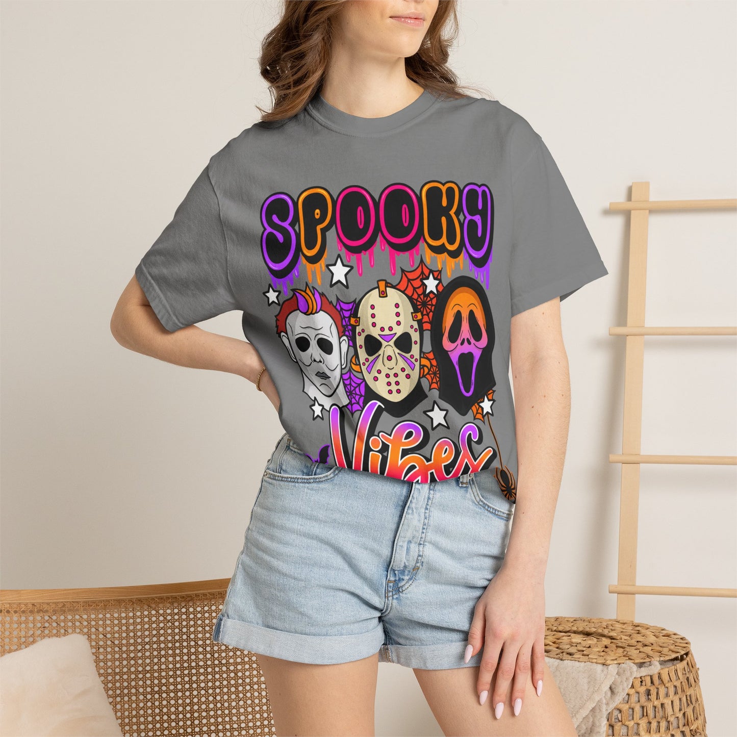 Spooky Vibes Halloween T-Shirt — Retro Horror Mask Graphic