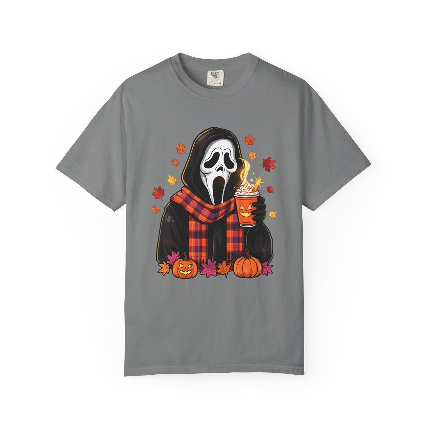 Halloween Ghostface Pumpkin T-Shirt — Cozy Fall Scarf & Pumpkin Spice Design