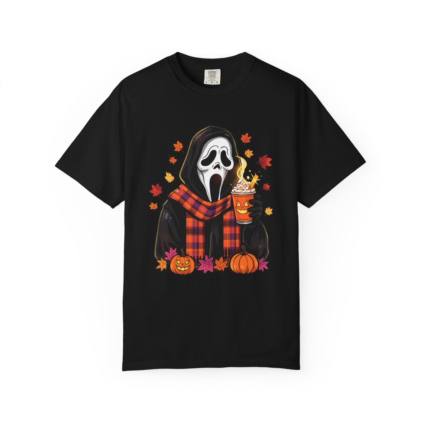 Halloween Ghostface Pumpkin T-Shirt — Cozy Fall Scarf & Pumpkin Spice Design