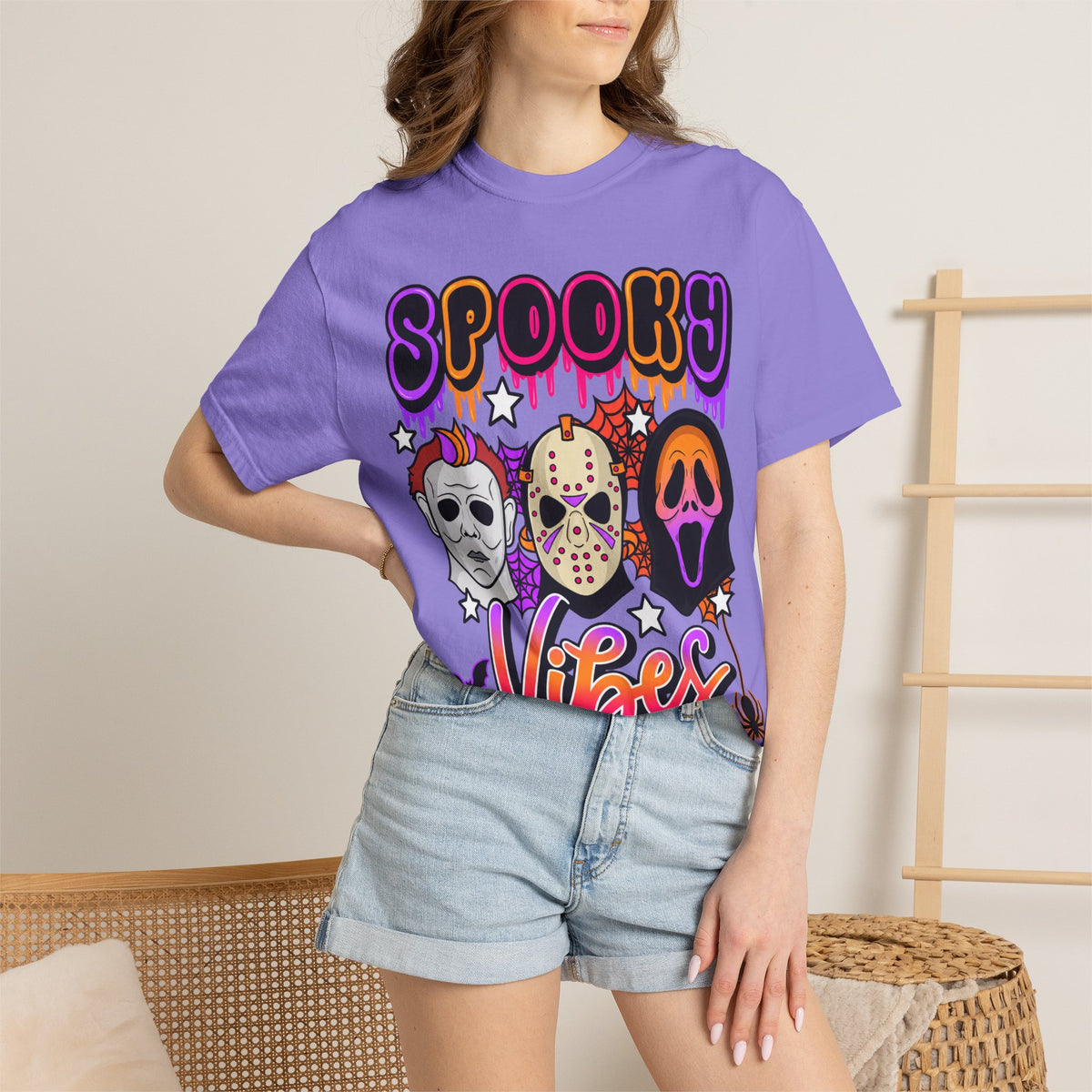 Spooky Vibes Halloween T-Shirt — Retro Horror Mask Graphic