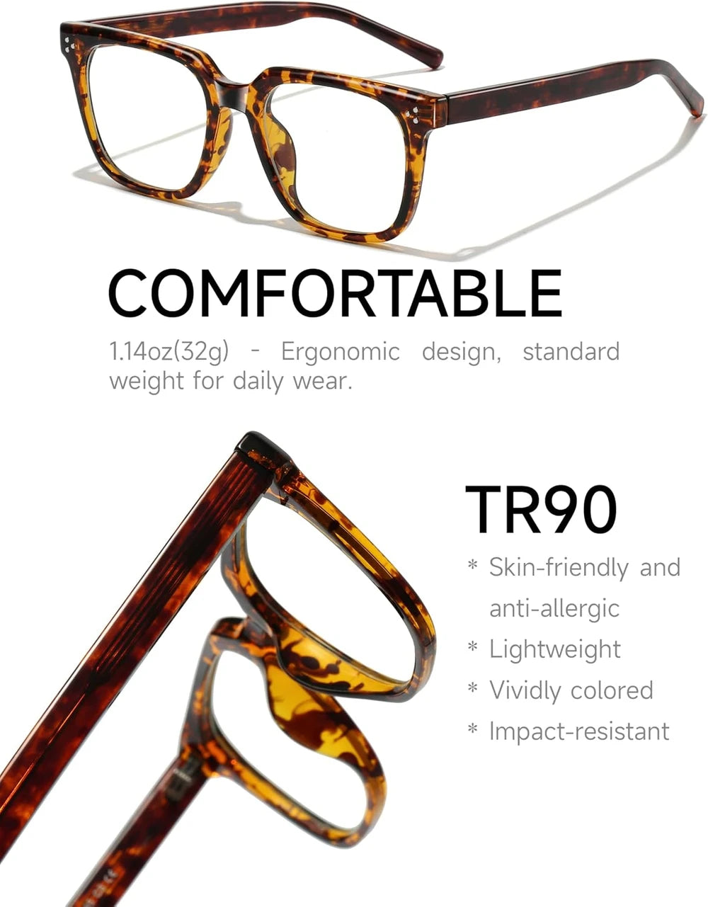 Oversized Square Blue Light Tortoise Glasses