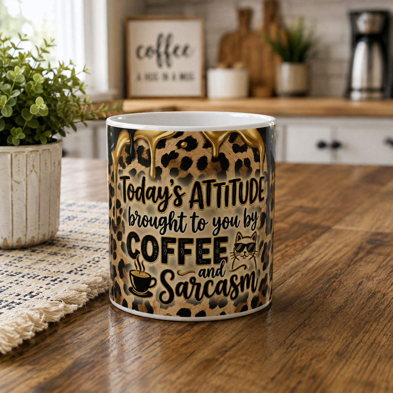 Coffee & Sarcasm Leopard Print Mug  11oz