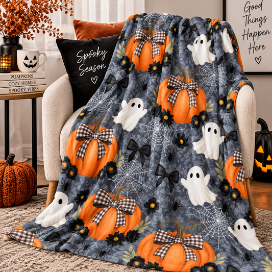 Halloween Pumpkin & Ghost Velveteen Plush Blanket