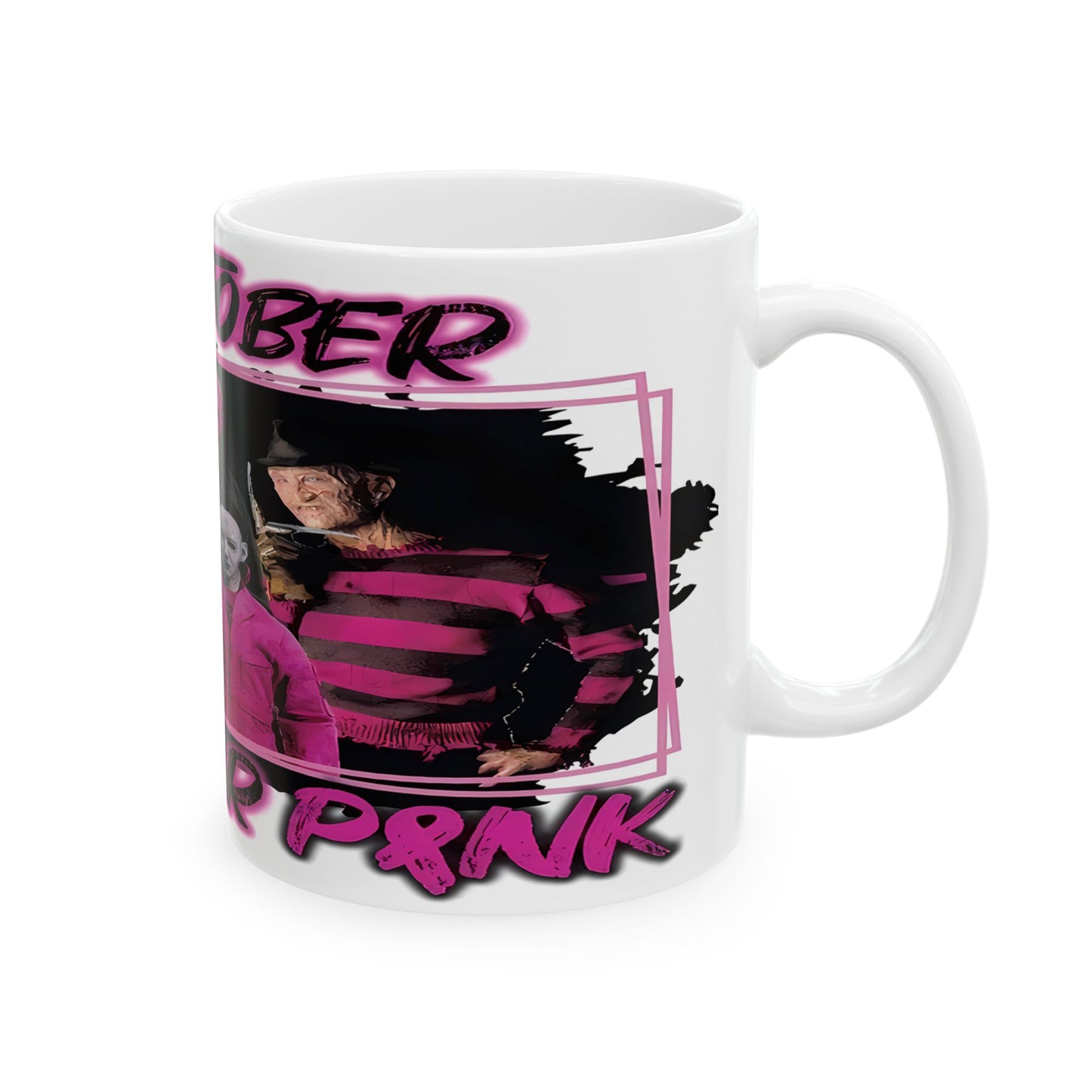 "In October We Wear Pink" Slasher Character Coffee Cup (11oz)