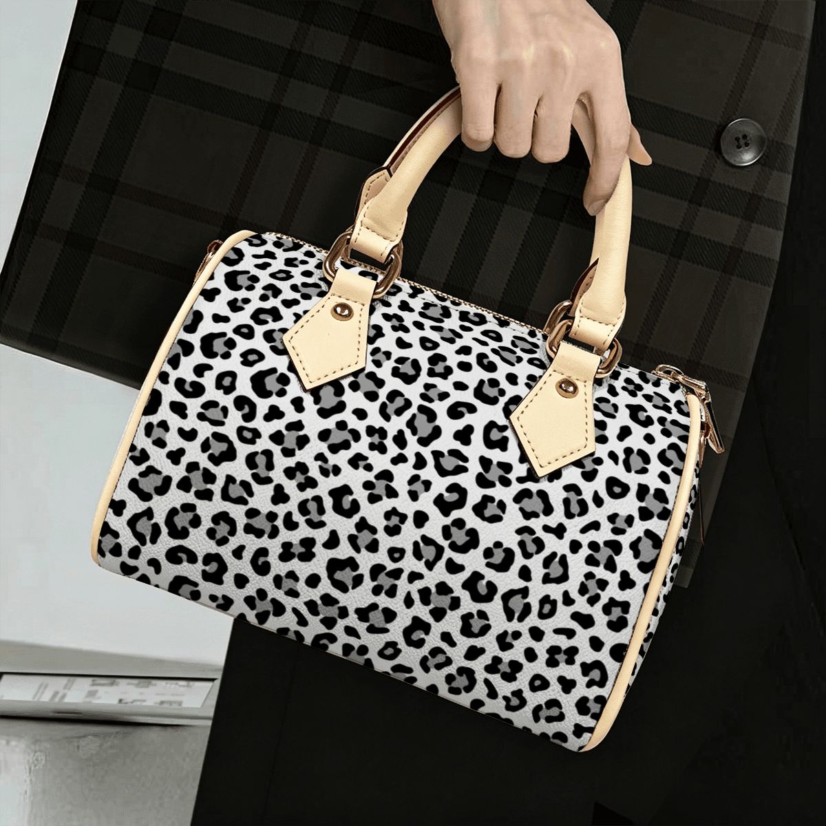Leopard Leather Barrel Bag Waterproof Crossbody Handbag