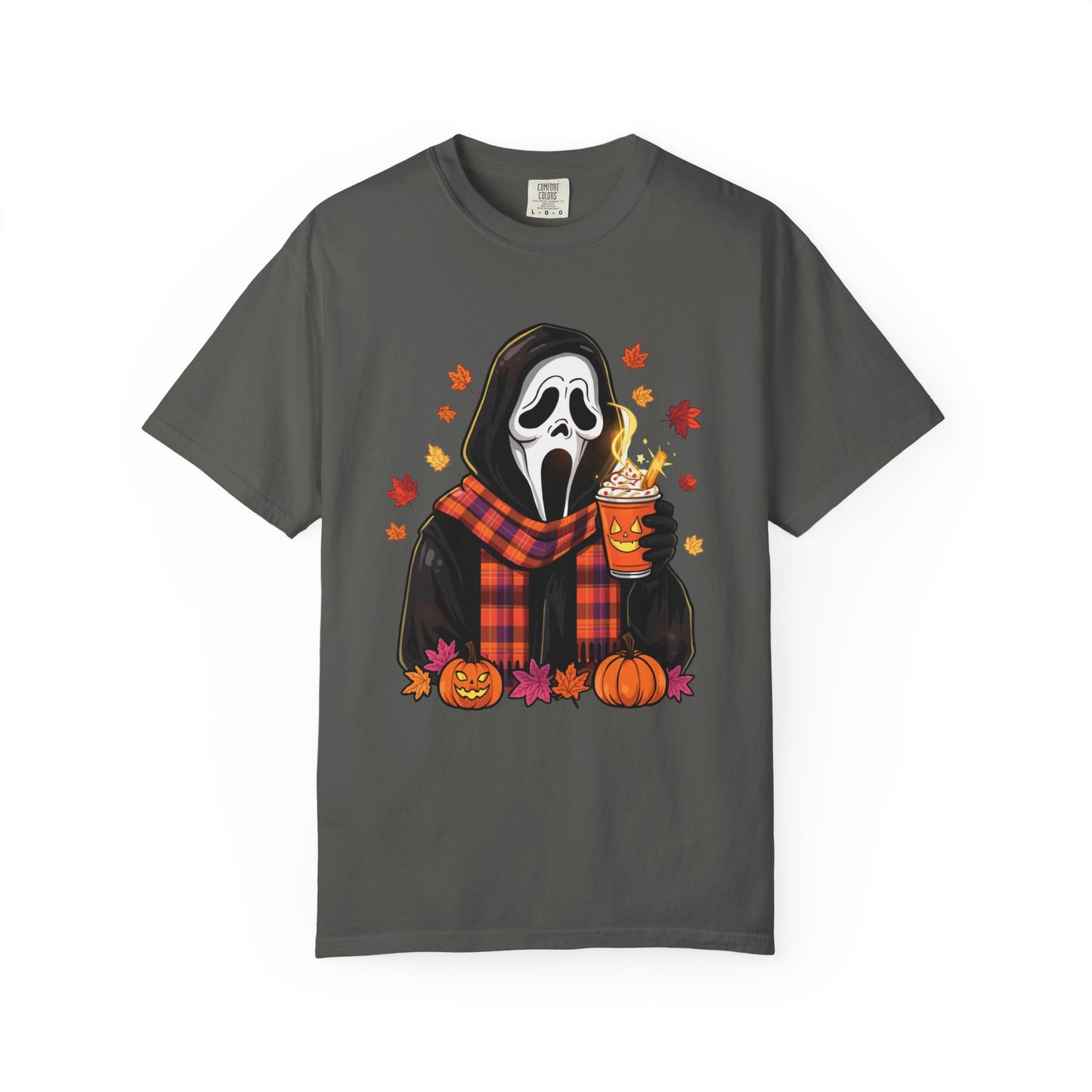 Halloween Ghostface Pumpkin T-Shirt — Cozy Fall Scarf & Pumpkin Spice Design