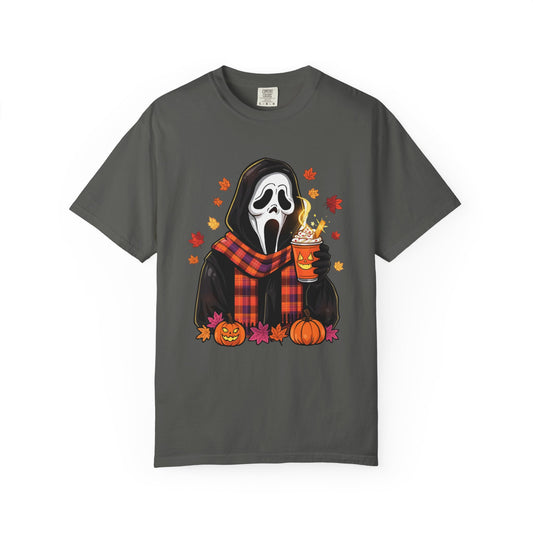 Halloween Ghostface Pumpkin T-Shirt — Cozy Fall Scarf & Pumpkin Spice Design