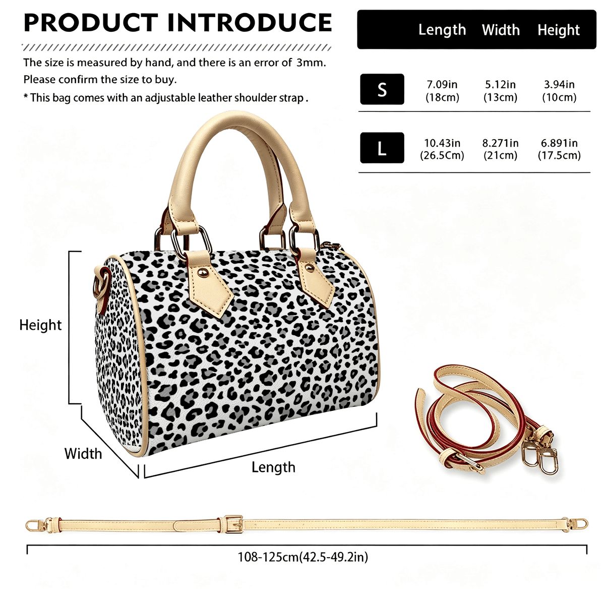 Leopard Leather Barrel Bag Waterproof Crossbody Handbag