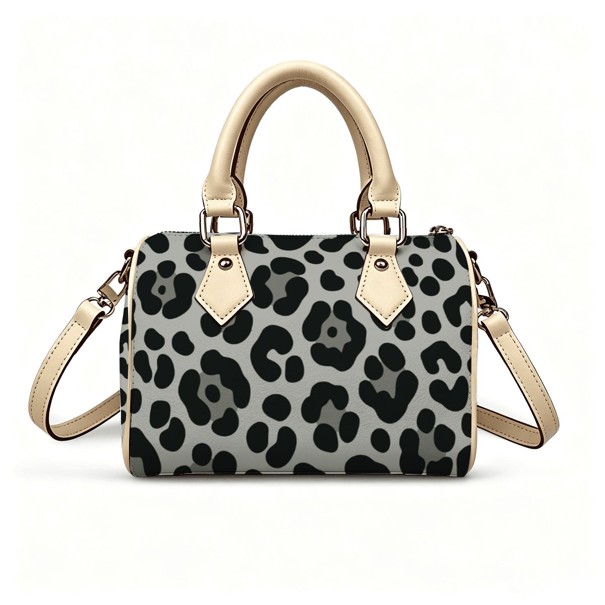 Grey Cheetah Print Barrel Bag Waterproof Crossbody Handbag