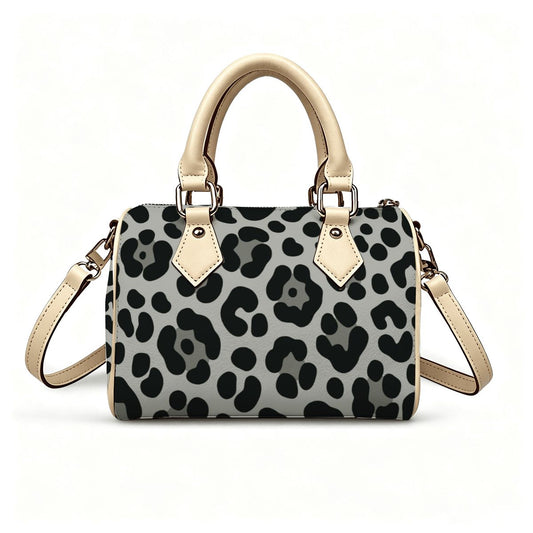 Grey Cheetah Print Barrel Bag Waterproof Crossbody Handbag