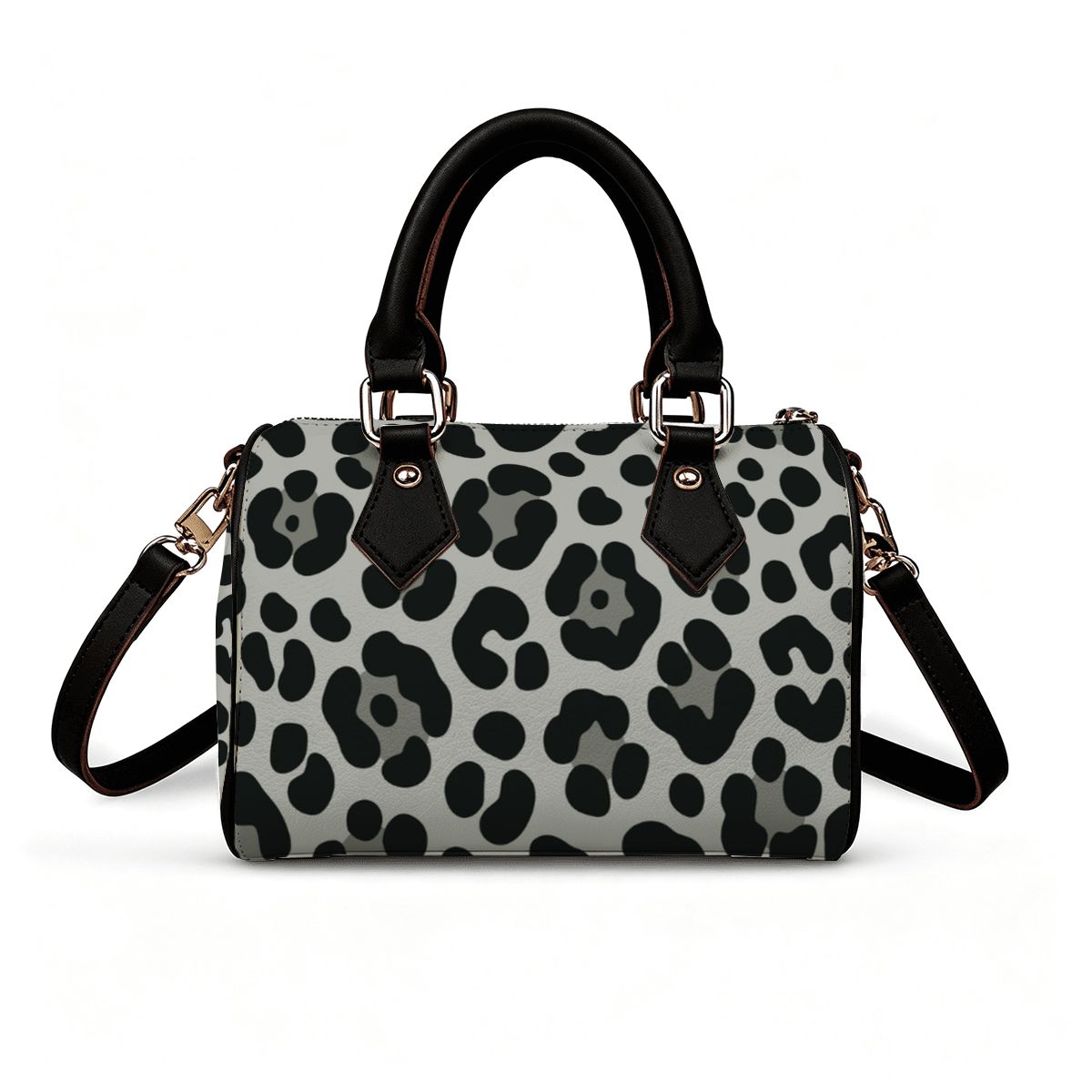 Grey Cheetah Print Barrel Bag Waterproof Crossbody Handbag