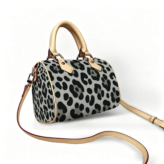 Grey Cheetah Print Barrel Bag Waterproof Crossbody Handbag