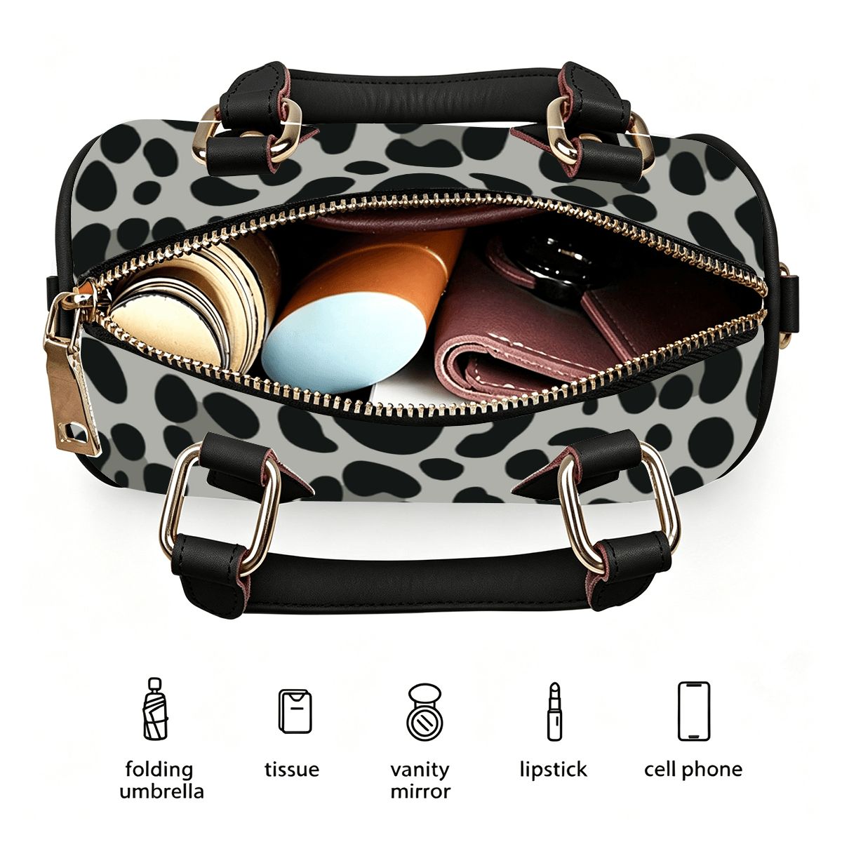 Grey Cheetah Print Barrel Bag Waterproof Crossbody Handbag