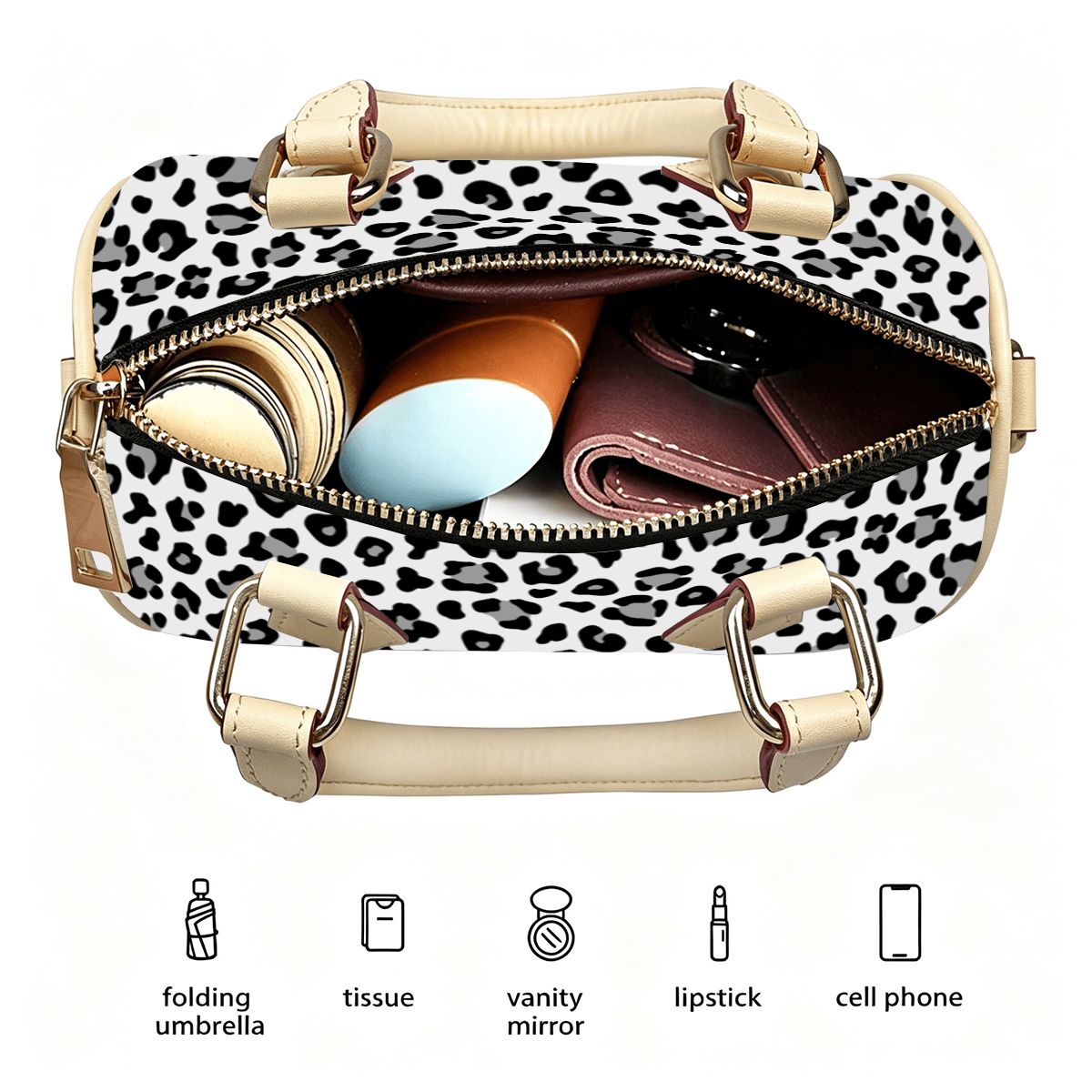 Leopard Leather Barrel Bag Waterproof Crossbody Handbag